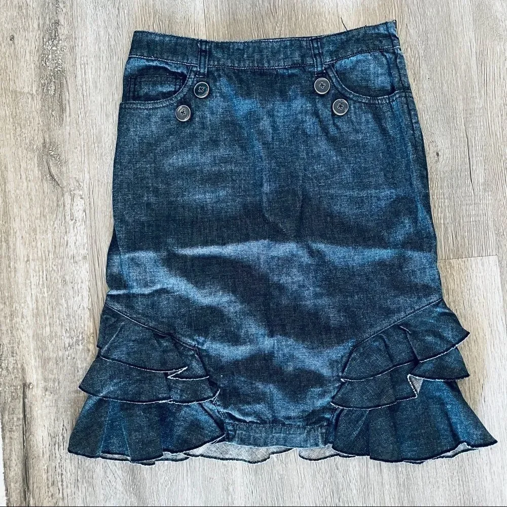 Anthropologie Ruffled Denim Pencil Skirt
